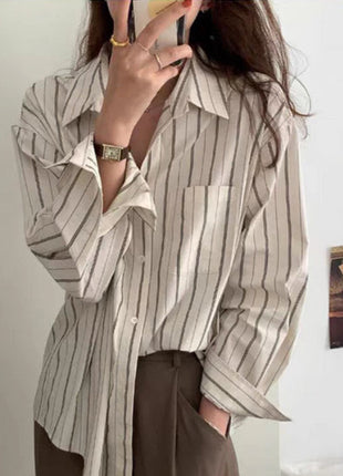 Sophisticated French Style Striped Long Sleeve Blouse for Women