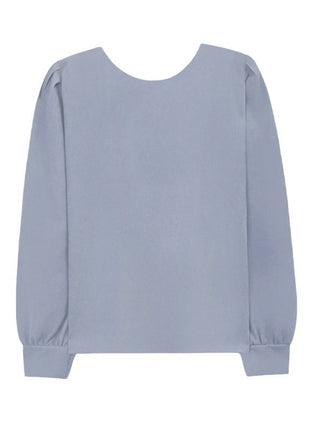 Elegant Korean Style Long Sleeve Round Neck Loose Fit Blouse Top