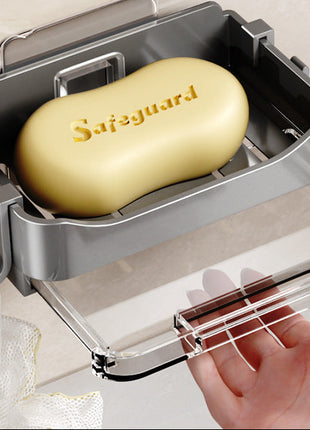 No-Drill Wall-Mounted Soap Dish with Drain Tray for Bathroom Storage