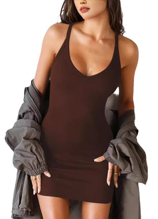 Chic Y2K Bodycon Mini Dress: Sleeveless V-Neck Hip-Accent Summer City Style