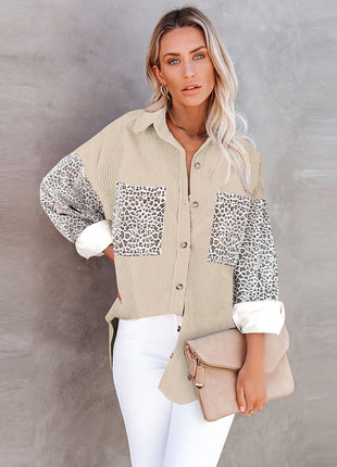 Chic Women's Leopard Print Demi-Season Shirt Jacket Loose Casual Lapel Top