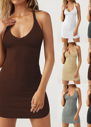 Chic Y2K Bodycon Mini Dress: Sleeveless V-Neck Hip-Accent Summer City Style