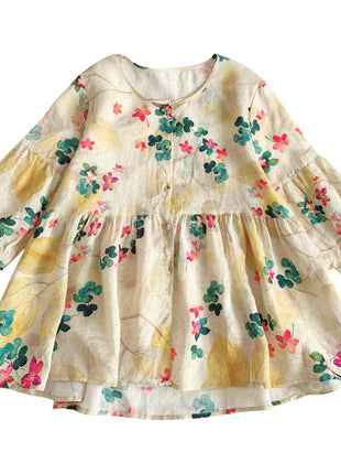 Chic Floral Print Loose Korean Style Women's Blouse - Sweet Puff Sleeve Top