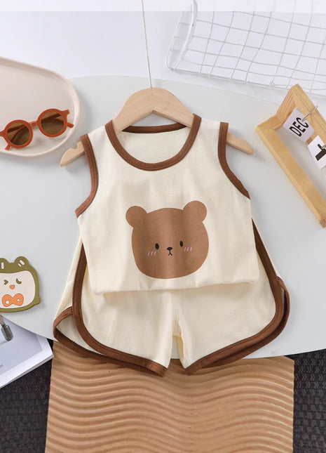 Sleeveless Cotton Summer Vest and Shorts Set for Kids