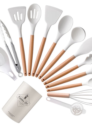 Whimsical Silicone & Wood Handle Kitchen Utensil Set: Non-Stick Cooking Essentials