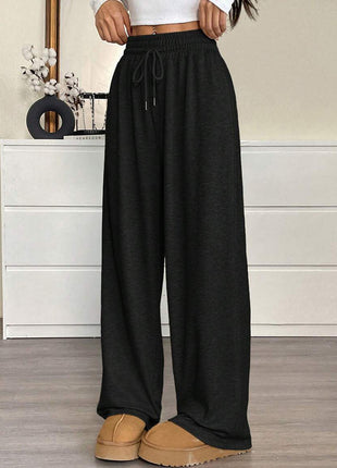 Women's Demi-Season Loose Fit Wide Leg Trousers with Pockets - European Style