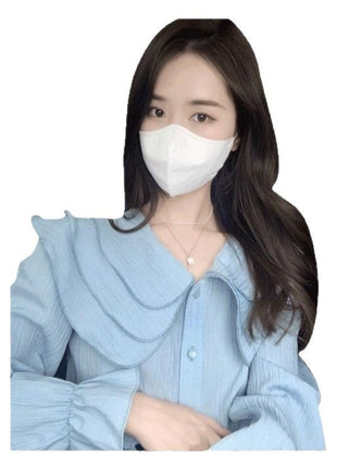 Playful Blue Doll Collar French Style Loose Fit Women's Summer Shirt