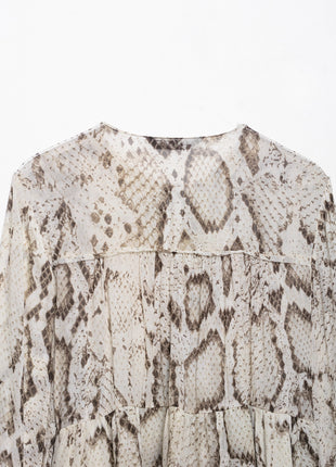 Chic European Style Animal Print Long Sleeve Blouse for Women