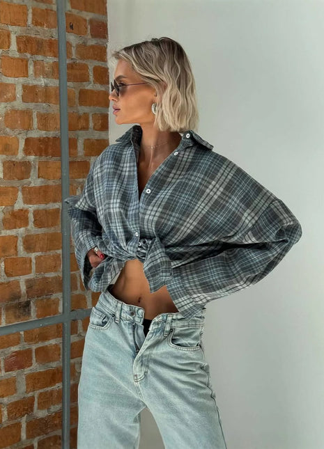 Stylish Retro Plaid Oversized Long-Sleeve Shirt for Autumn European American Style