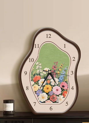Vintage wooden style entryway cabinet, desktop clock