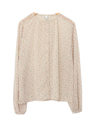 Fashionable Chiffon Autumn Retro Loose Fit Puff Sleeve Floral Women's Shirt Top