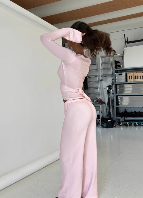 Women's Cozy Fleece Long-Sleeve Top & High Waist Drawstring Trousers Set