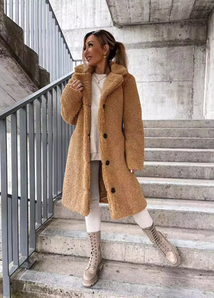 Luxurious Velvet Faux Fur Long-Sleeve Lapel Jacket, European Winter Style for Women