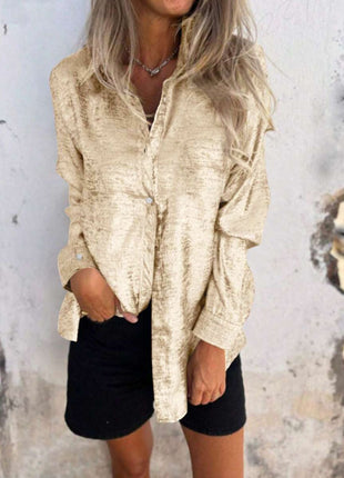 Elegant Women's Long-Sleeve Lapel Button-Up Blouse for Autumn City Style