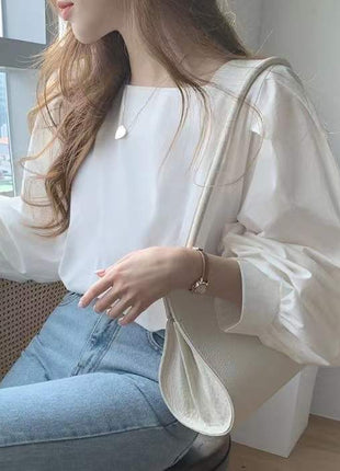 Retro Sexy French Style Square Neck Long-Sleeve Puff Sleeve Loose Fit Shirt