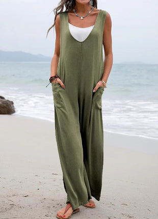 Women's Chic Sleeveless Jumpsuit, European Summer Style, Comfortable Casual Overall