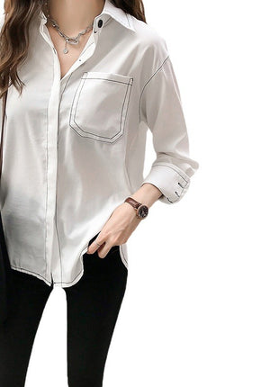 Retro Oversize Long-Sleeve Shirt for Women, Soft Cotton Blend, Versatile Style
