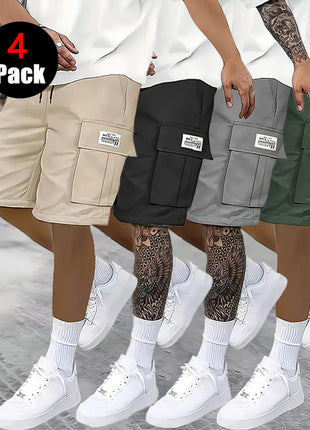 2-Piece Shorts Set European and American Casual Cargo Pants Plus Size Multi-Pocket Knee-Length Shorts Men's High-Waisted Straight-Leg Pants