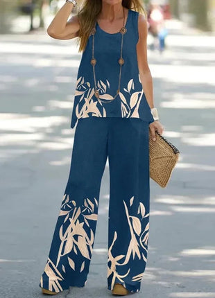 Chic Sleeveless T-Shirt & High Waist Pants Set for Summer Leisure