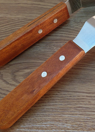 Premium Wooden Handle Stainless Steel Frying Spatula for Steak Baking Pizza BBQ