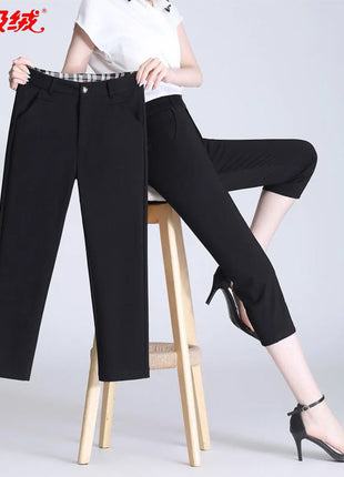 Women's High-Waist Slim Straight Leg Business Casual Trousers with Belt