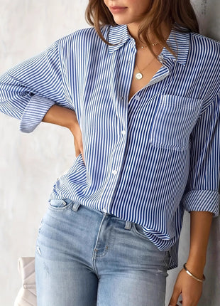 Women's Oversized Striped Cardigan Shirt Long Sleeve Autumn 2023 Fashion