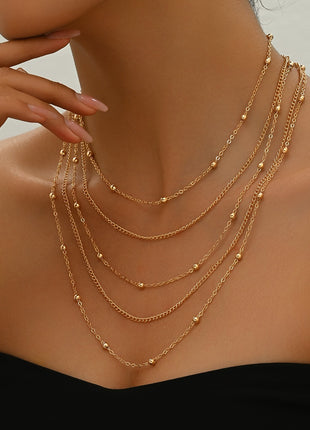 Multi-Layer Gold Bead Statement Necklace, Retro European Fashion Stackable Jewelry for Women