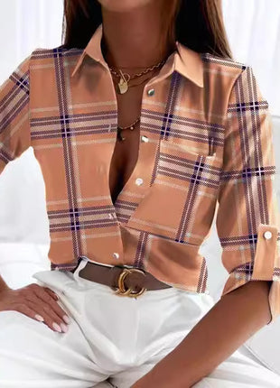 Elegant Shiffon V-Neck Long-Sleeve Blouse - Loose Fit European Style Summer Top