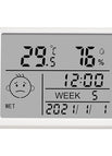 8838 Smiling face thermometer and hygrometer alarm + year, month, day, week white