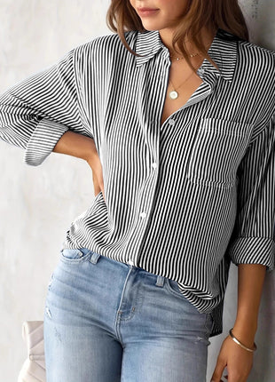 Women's Oversized Striped Cardigan Shirt Long Sleeve Autumn 2023 Fashion