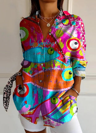 Elegant Long Sleeve 3D Print Summer Shirt for Women