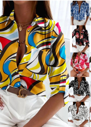 Elegant Shiffon V-Neck Long-Sleeve Blouse - Loose Fit European Style Summer Top