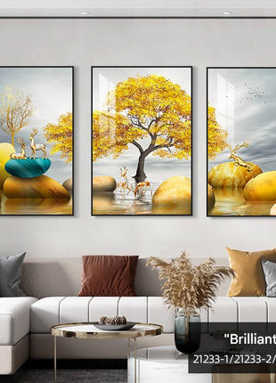 Modern minimalist living room decorative painting , canvas painting with border  With Frame SET OF 3 Fortune and prosperity are coming