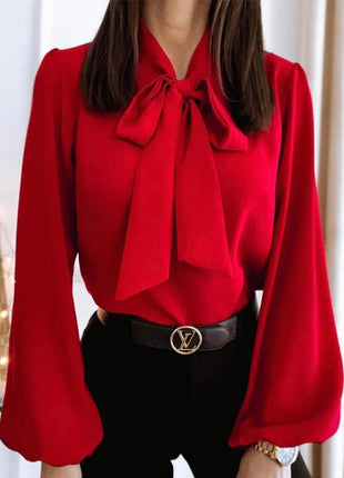 Chic Plus Size V-Neck Long-Sleeve Blouse - European Style 2022 Fashion Shirt