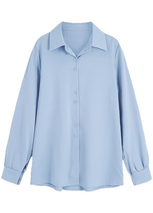 Elegant Women's White Chiffon Long-Sleeve Blouse - Chic Autumn Shirt Top