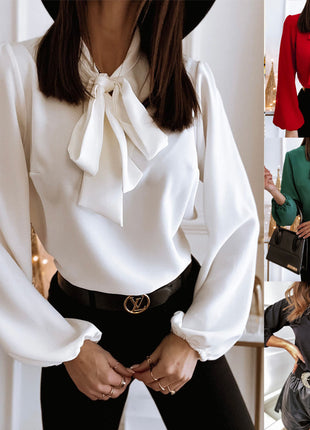 Chic Plus Size V-Neck Long-Sleeve Blouse - European Style 2022 Fashion Shirt