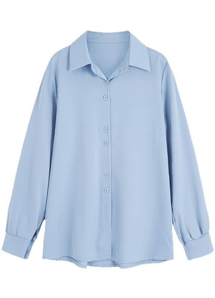 Chic Chiffon Oversize Polo Blouse Long Sleeve Button-Down Shirt for Women
