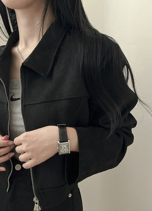 Chic Korean French Retro Velvet Zipper Jacket - Slim Fit Short Style