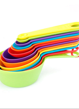 Vibrant Rainbow Plastic Measuring Spoons & Cups Set - 12 Piece Baking Kit