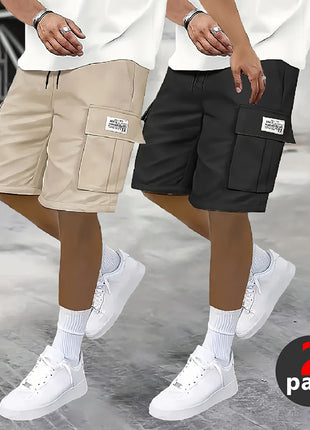 2-Piece Shorts Set European and American Casual Cargo Pants Plus Size Multi-Pocket Knee-Length Shorts Men's High-Waisted Straight-Leg Pants