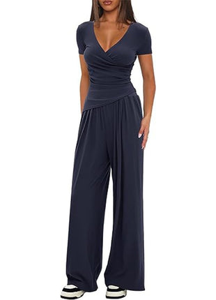 Women's Cozy Wide-Leg Pants & Long/Short Sleeve Top Lounge Set