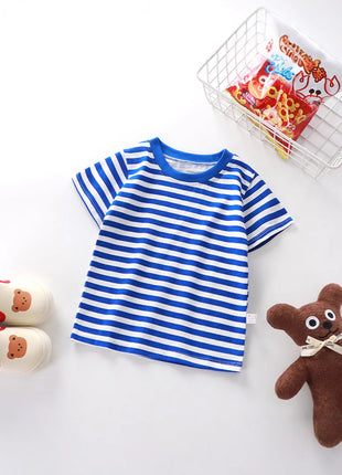 New children's T-shirt summer short sleeve cotton boys and girls single baby base shirt manufacturers wholesale stripes