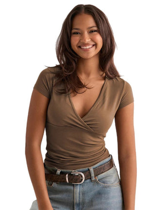Trendy Women's Summer Slim Fit V-Neck T-Shirt Top European Style