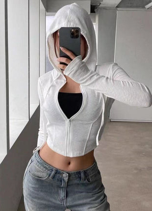 Demi-season Knitted Full-Zip Hoodie Cardigan, Slim Fit European Style for Women