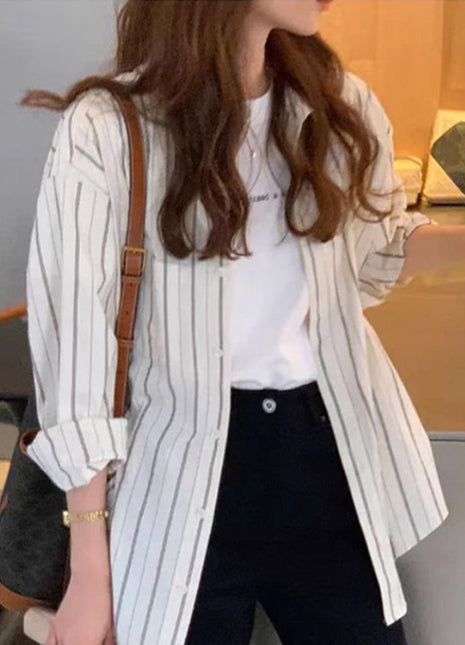 Sophisticated French Style Striped Long Sleeve Blouse for Women