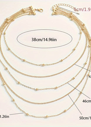 Multi-Layer Gold Bead Statement Necklace, Retro European Fashion Stackable Jewelry for Women