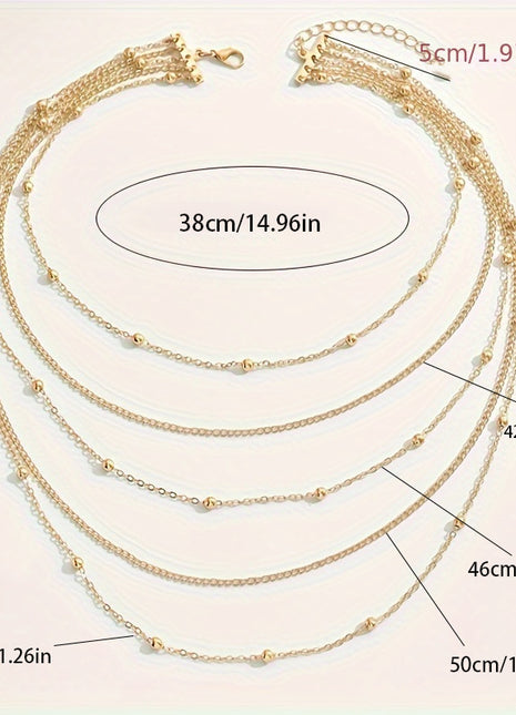 Multi-Layer Gold Bead Statement Necklace, Retro European Fashion Stackable Jewelry for Women