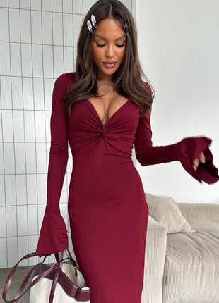 Chic V-Neck Ruffle Long Sleeve Mini Dress Bodysuit for Women - Elegant Summer Style