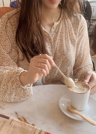 Fashionable Chiffon Autumn Retro Loose Fit Puff Sleeve Floral Women's Shirt Top