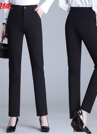 Women's High-Waist Slim Straight Leg Business Casual Trousers with Belt